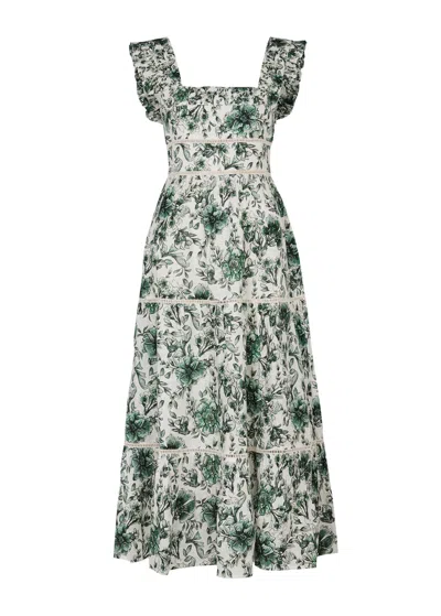 Lug Von Siga Sybill Floral-print Linen Midi Dress In Green