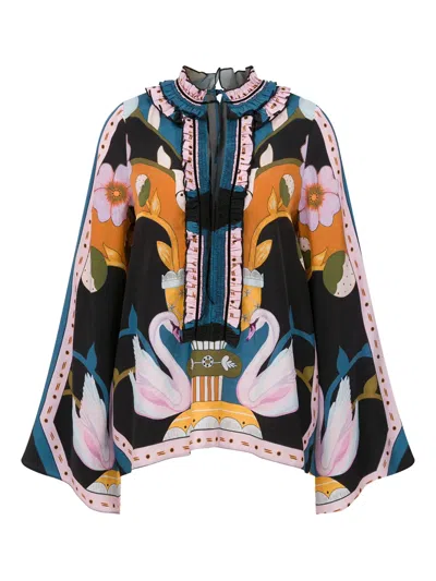 Lug Von Siga Tess Swan-print Top In Black