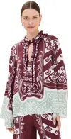 Lug Von Siga Tess Printed Satin Blouse In Maroon/green