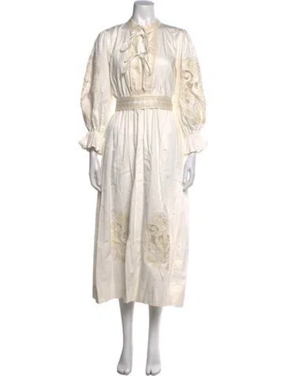 Pre-owned Lug Von Siga V-neck Long Dress In Neutrals/white