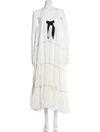 Pre-owned Lug Von Siga V-neck Long Dress In White