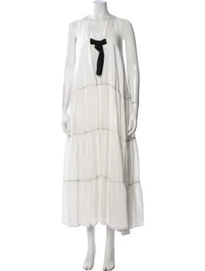 Pre-owned Lug Von Siga V-neck Long Dress In White