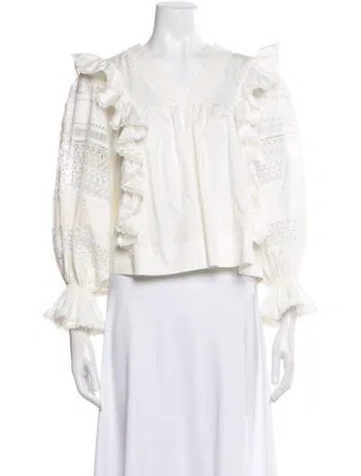 Pre-owned Lug Von Siga V-neck Long Sleeve Blouse In White