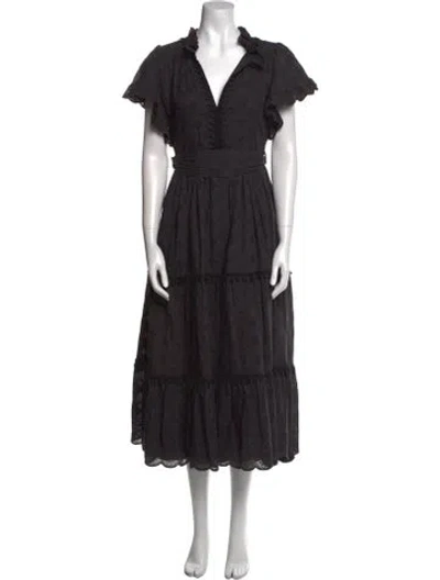 Pre-owned Lug Von Siga V-neck Midi Length Dress In Black