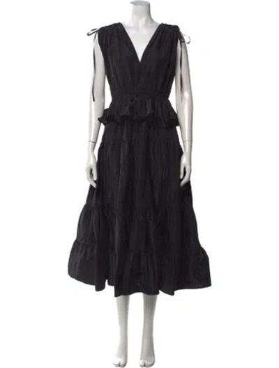 Pre-owned Lug Von Siga V-neck Midi Length Dress In Black