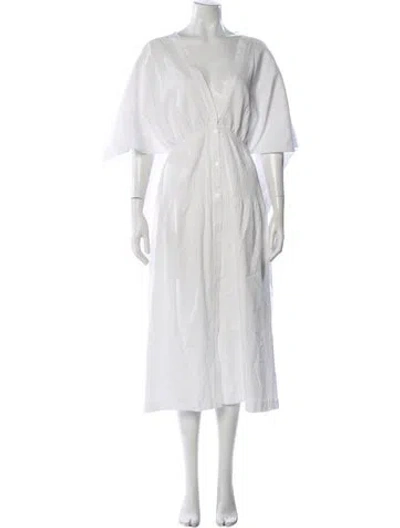 Pre-owned Lug Von Siga V-neck Midi Length Dress In White