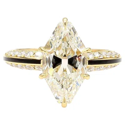 Pre-owned Lugano 4.00ct Antique Diamond Ring In 18k Yellow Gold With Enamel