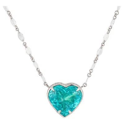 Pre-owned Lugano 6.88 Carat Paraiba Tourmaline Diamond 18k White Gold Necklace