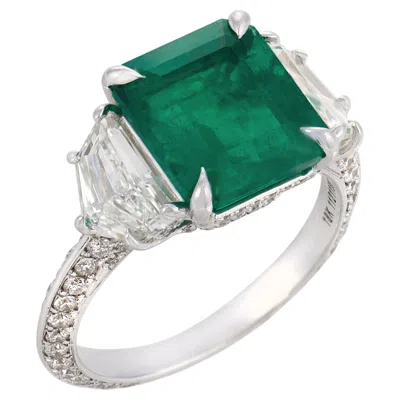 Pre-owned Lugano Agl 3.41 Carat Colombian Emerald Diamond 18k White Gold Ring