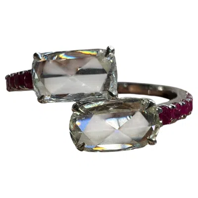 Pre-owned Lugano Diamonds Toi Et Moi Rose Cut Diamond & Ruby Ring In Red