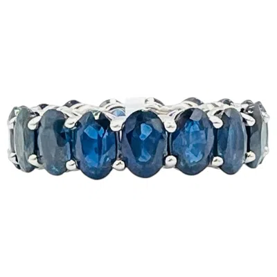 Pre-owned Lugano Estate  Blue Sapphire Oval Eternity Band Ring In 18k White Gold