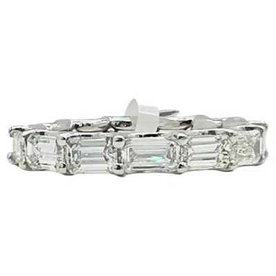 Pre-owned Lugano Estate  Emerald Cut White Diamond East West Band Ring In 18k White Gold