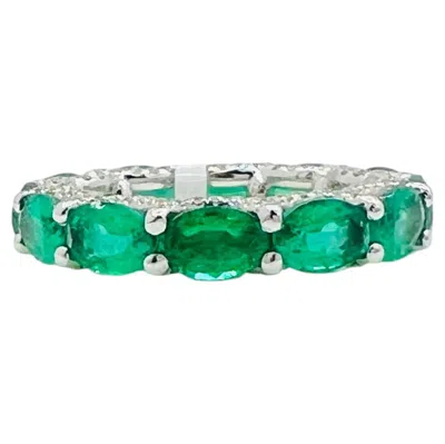 Pre-owned Lugano Estate  Emerald Oval Eternity Band Ring In 18k White Gold