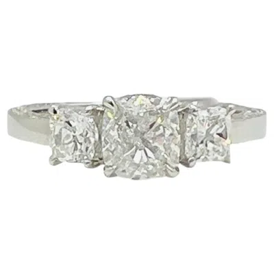 Pre-owned Lugano Estate  Gia 1 Carat Cushion And Round Diamond Ring In 18k White Gold