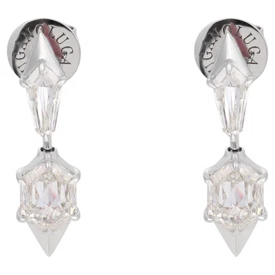 Pre-owned Lugano Gia 5.33 Carat Hexagonal Cut Diamond 18k White Gold Enamel Earrings