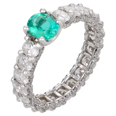 Pre-owned Lugano Gia Brazilian Paraiba Tourmaline Diamond 18k White Gold Wedding Band