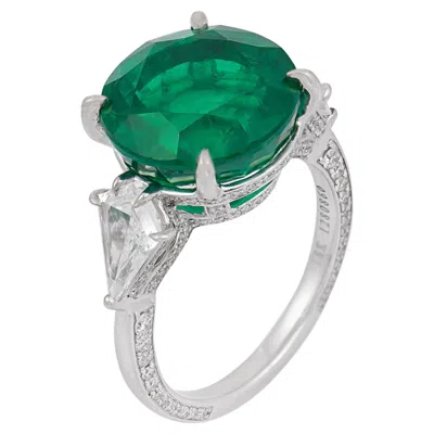 Pre-owned Lugano Grs 8.75 Carat Vivid Green Emerald Diamond 18k White Gold Cocktail Ring