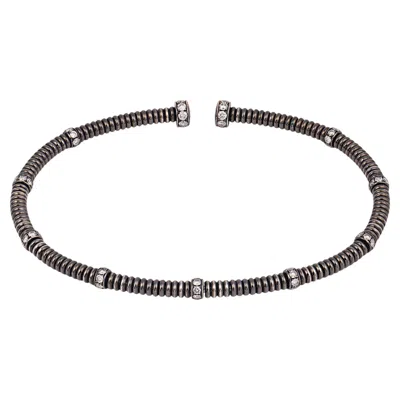 Pre-owned Lugano Modern  Rose Cut Diamond 18k Blackened Gold Coil Bangle In Red