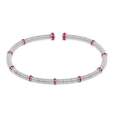 Pre-owned Lugano Modern  Rose Cut Diamond Ruby 18k White Gold Coil Bangle