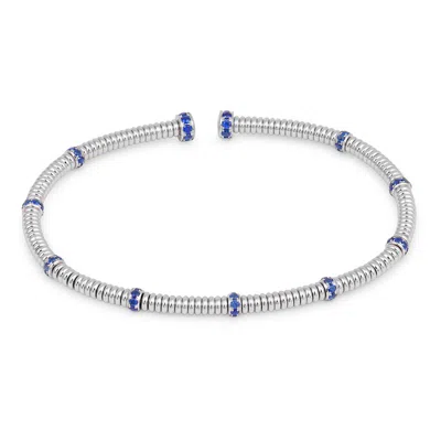 Pre-owned Lugano Modern  Rose Cut Diamond Sapphire 18k White Gold Coil Bangle