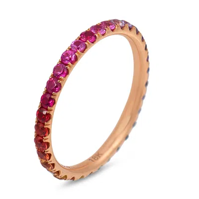 Pre-owned Lugano Rainbow Gemstone 18k Rose Gold Eternity Band In Red