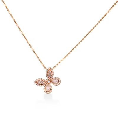 Pre-owned Lugano Rose Cut Diamond 18k Rose Gold Butterfly Necklace In Red