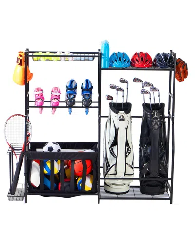 Lugo Heavy-duty Garage Sports Equipment Organizer With Baskets And Hooks In Black
