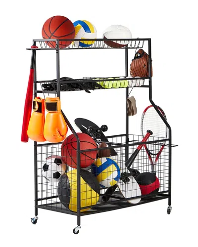 Lugo Heavy-duty Garage Sports Equipment Organizer With Wheels In Black