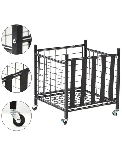 Lugo Heavy Duty Sports Equipment Storage Cart With Elastic Straps And Wheels In Black