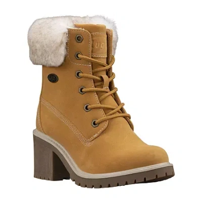 Lugz Womens Clove Fur Flat Heel Lace Up Boots In Yellow