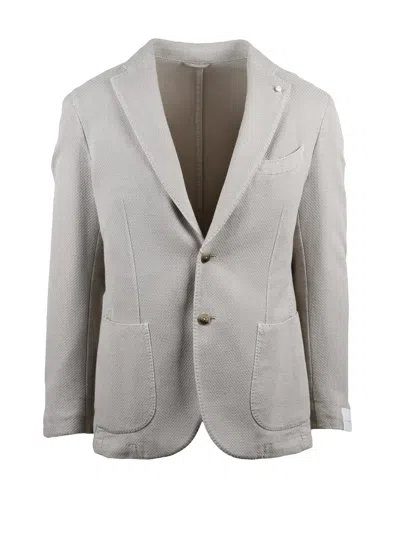 Luigi Bianchi Beige Cotton Jacket With Textured Fabric And Modern Fit In Gray