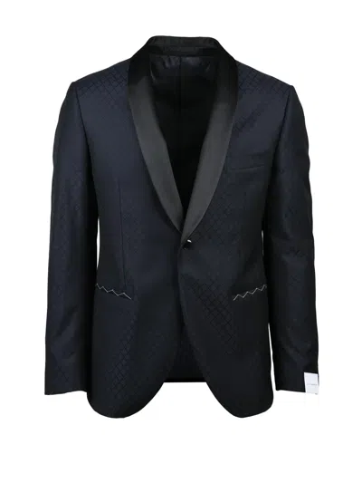 Luigi Bianchi Black Jacket With Satin Lapel In Multi
