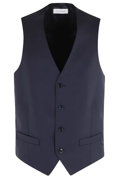 Luigi Bianchi Blue Ceremonial Darts Welt Pockets Wool-blend Vest In Black