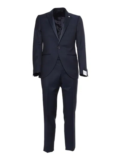 Luigi Bianchi Blue Satin Suit