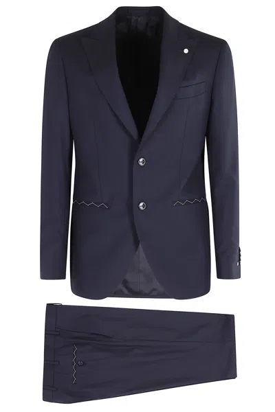 Luigi Bianchi Blue Single-breasted Peak Lapel Slim Fit Wool Suit