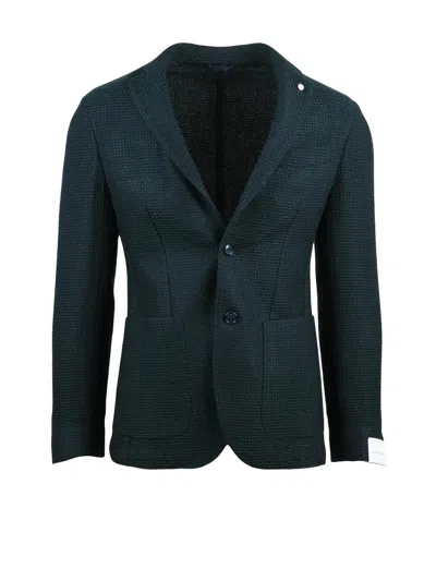 Luigi Bianchi Bottle Green Wool Jacket With Notch Lapel And Button Closure In Blue