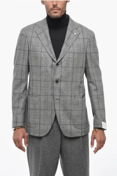 Luigi Bianchi Checked Virgin Wool An Cashmere Blazer In Grey
