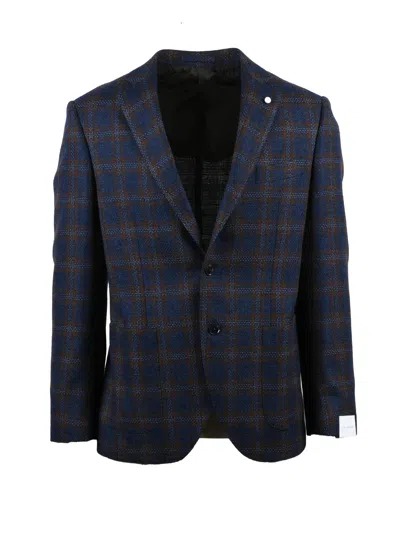 Luigi Bianchi Checkered Wool Cotton Cashmere Blend Jacket With Soft Texture In Multi