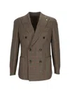 Luigi Bianchi Check-pattern Double-breasted Blazer In Brown