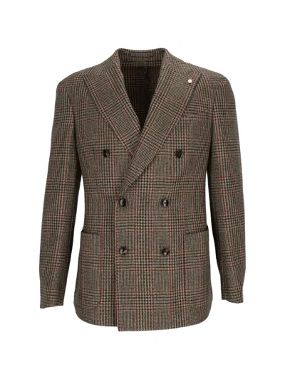 Luigi Bianchi Check-pattern Double-breasted Blazer In Brown