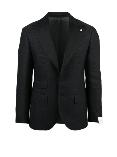 Luigi Bianchi Cotton Wool Satin Lapel  Jacket In Black