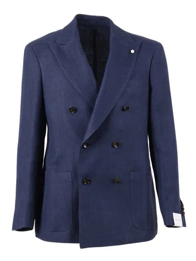 Luigi Bianchi Double Breasted Drop 7 Textured Blazer In Black