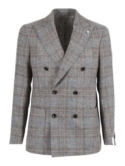LUIGI BIANCHI DOUBLE-BREASTED JACKET WITH CLASSIC PLAID PATTERN AND PEAK LAPELS