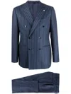 Luigi Bianchi Double-breasted Navy Virgin Wool Suit With Pinstripe Pattern In Multi