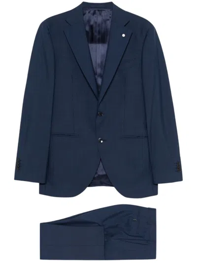 Luigi Bianchi Double-breasted Navy Wool Suit In Blue