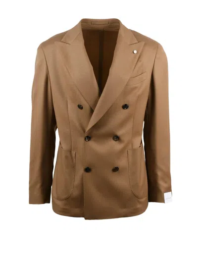 Luigi Bianchi Double-breasted Virgin Wool Jacket With Tailored Silhouette In Brown