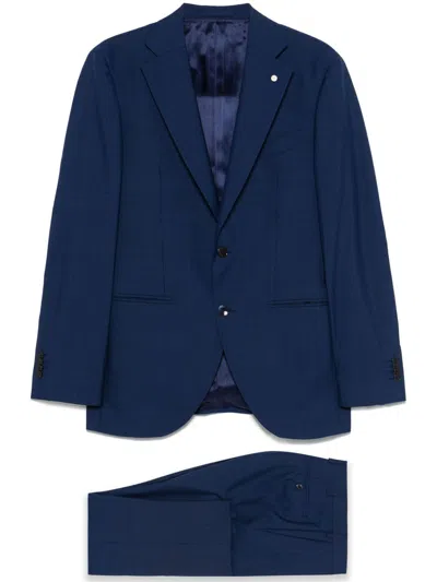 Luigi Bianchi Front Button Fastening Suit With Internal Pocket And Vents In Navy