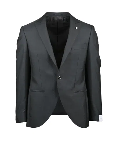 Luigi Bianchi Half-tight Grey Jacket With Notched Lapel And Textured Pattern In Black