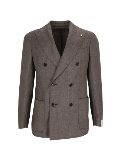 Luigi Bianchi Herringbone Double-breasted Blazer In Animal Print