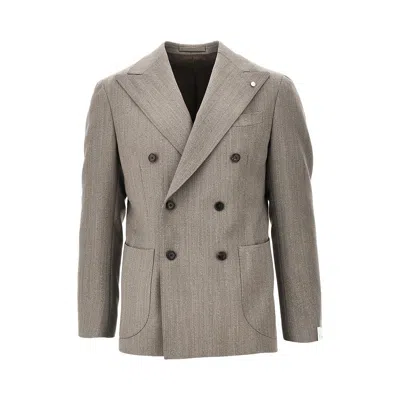 Luigi Bianchi Herringbone Wool Double-breasted Jacket In Brown